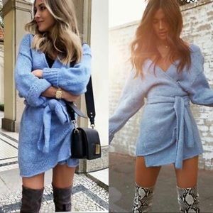 Zara blue wrapped cardigan dress sweater